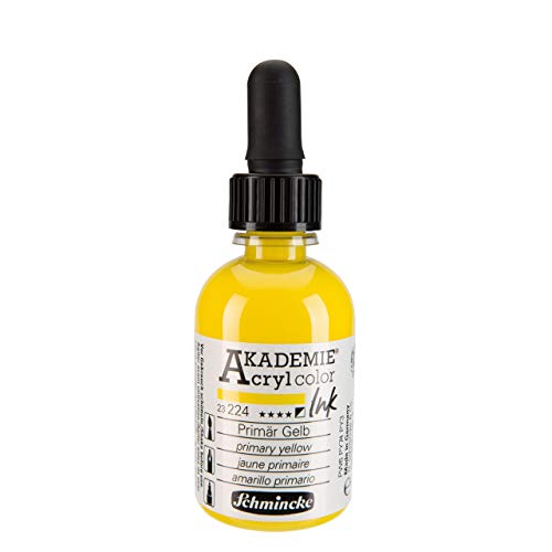 Schmincke - AKADEMIE Acryl color INK, Primär Gelb, 50 ml, 23 224 024, flüssige Acryl color-Farbe, pigmentierte Acryltinte zum Malen, Schreiben, Airbrush von Schmincke