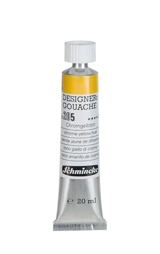 Schmincke - Designers Gouache, Chromgelbton, 20 ml-Tube, 25 205 007, streifenfreier Auftrag, maximal deckend, farbintensiv und samtmatt von Schmincke