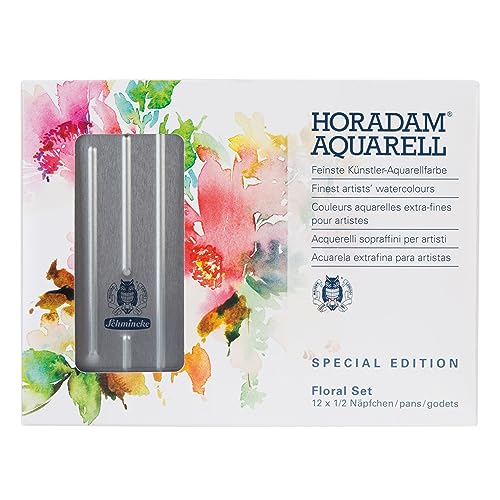 Schmincke - HORADAM® AQUARELL, Floral Set, 12 x 1/2 Näpfchen, 74 879 097, Metallkasten, Malset, feinste Aquarellfarben von Schmincke
