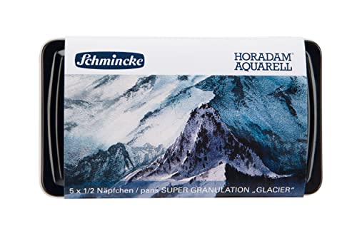 Schmincke – HORADAM® AQUARELL, Super Granulation Set Gletscher, 5 x 1/2 Näpfchen + Pinsel, 74 603 097, Metallkasten, sehr stark granulierende Farbtöne von Schmincke