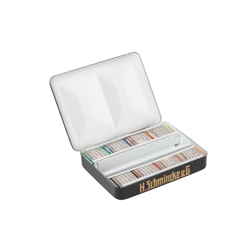 Schmincke – HORADAM® AQUARELL Retro Line Farbkasten mit 8 feinsten Aquarellfarben, 74649097, Metallkasten, Malset, 8 x 1/2 Näpfchen von Schmincke