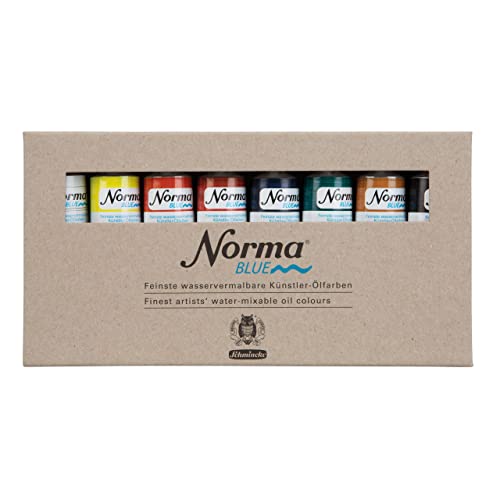 Schmincke - NORMA® Blue, 71200097, Kartonset mit 8 x 35 ml Tuben, feinste wasservermalbare Künstler-Ölfarben, höchstpigmentiert, lichtecht, vegan von Schmincke