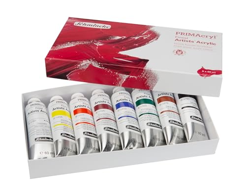 Schmincke - PRIMAcryl feinste Premium Acrylfarben, Grundsortiment 8 x 60 ml, 73002097, Kartonset, höchste Pigmentierung, Brillanz, Deckkraft, Ergiebigkeit von Schmincke
