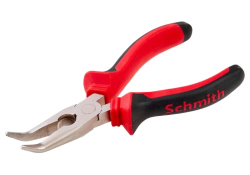 Schmith Spitzzange Gebogen 160 mm - Telefonzange aus Chrom-Vanadium-Stahl - Flachrundzange mit rutschfester Griff - Ein Robustes Werkzeug - Drahtschneide und Formzange von Schmith