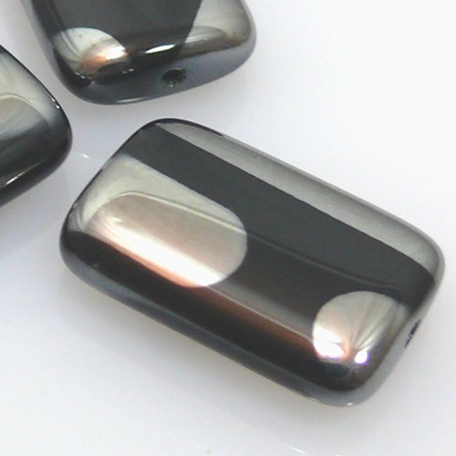 1 edle Perle Rechteck schwarz silber böhmische Glasperle 19mm Beads -681 von Schmuck-Traumwelt
