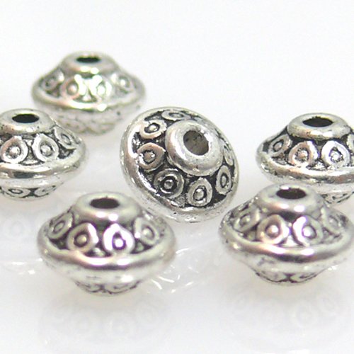 10 Metallperlen Metall Perle Rondelle silberfarben Perlen -657 von Schmuck-Traumwelt