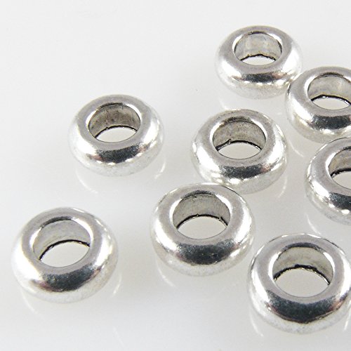 10 Metallperlen Perlen 3x7mm Spacer Großlochperlen silber Metall Rondelle von Schmuck-Traumwelt