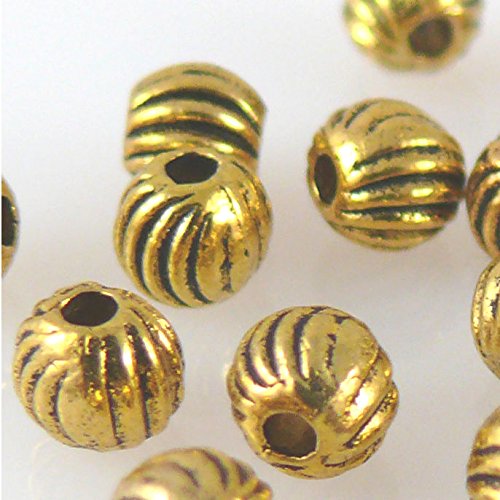 20 Metallperlen Kugeln 4mm Metall Perlen geriffelt altgold -1337 von Schmuck-Traumwelt