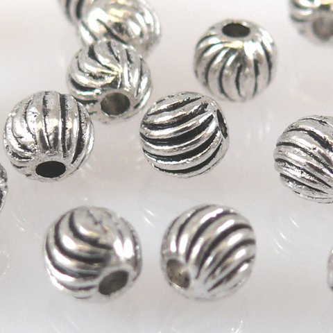 20 Metallperlen Kugeln 4mm Metall Perlen geriffelt altsilber Beads -1287 von Schmuck-Traumwelt