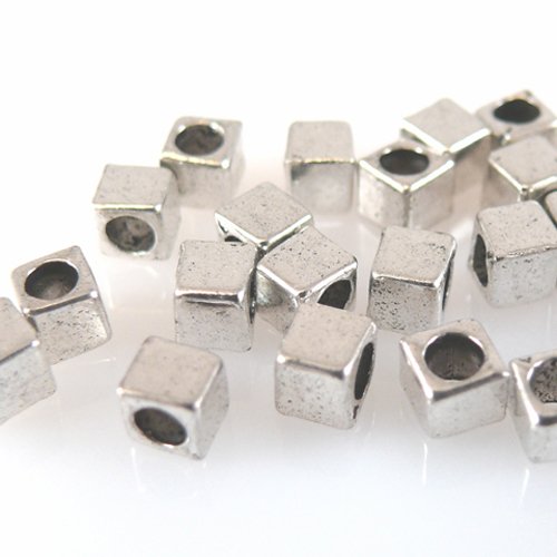 25 Metallperlen WÜRFEL 4x4mm Spacer Perlen altsilber -411 von Schmuck-Traumwelt