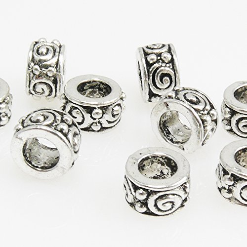 9 Metallperlen Perlen 5x8mm Spacer Großlochperlen Beads silberfarben -152 von Schmuck-Traumwelt