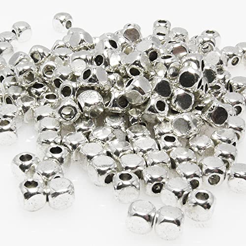 Großpackung 200x Metallperlen 4mm Würfel silber Metallwürfel Metall Perlen -7044 von Schmuck-Traumwelt