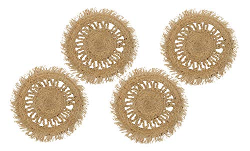 Schmucks HOME Platzset rund geflochten 4 Tischset Jute 38 cm Makramee Boho Teller Beige von Schmucks HOME