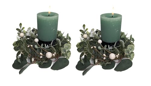 Schmucks HOME Deko Kranz Weihnachten 2x Kerzen Kranz Adventsgesteck 22 cm inkl. Stumpenkerzen grün von Schmucks HOME