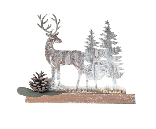 Schmucks HOME Deko Weihnachten 2X Hirsch Aufsteller Holz Metall Silber (17x18 cm, 2) von Schmucks HOME