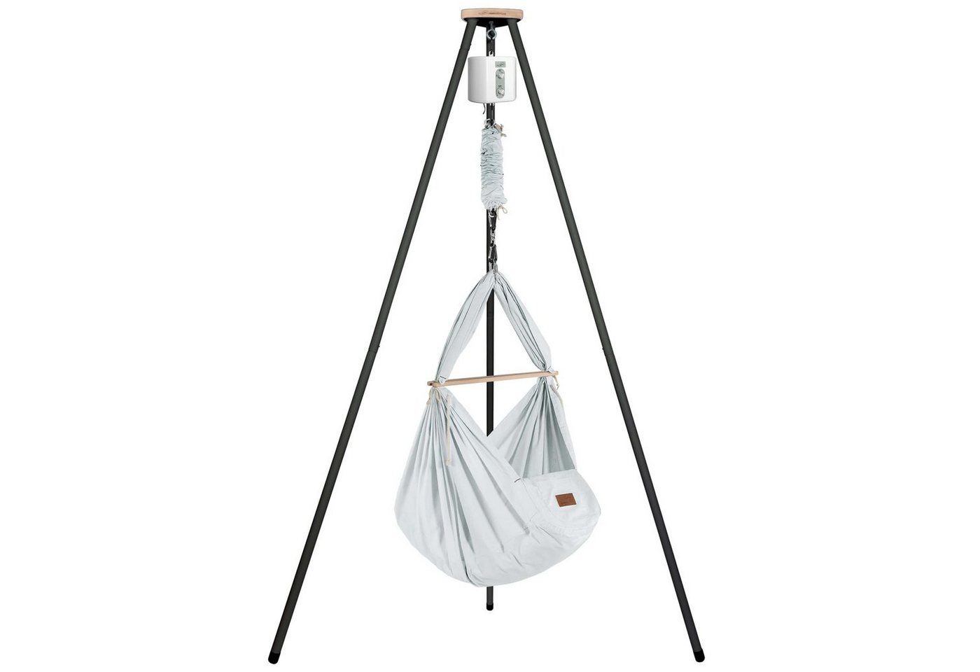 Schmusewolke Stubenbett Federwiege Bio AirGrey mit Tipi Anthrazit und Motor von Schmusewolke