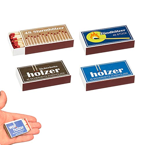 jameitop® Streichholzschachteln 4 X 48er Packungen 10cm mit Vintage Design + 1 Pack Welthölzer Retro Nostalgie Streichhölzer Zündhölzer von jameitop