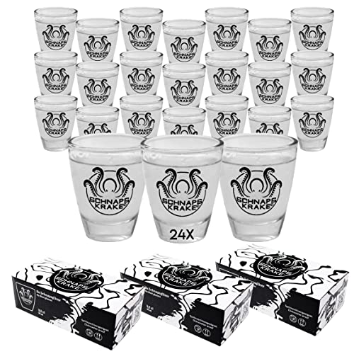 Schnapskrake® Schnapsgläser mit Logo - 3cl Shotgläser in Geschenkverpackung - Spülmaschinenfeste Gravur - Schnapsgläser lustig - stamperlgläser, shotgläser lustig, pinnchen von Schnapskrake