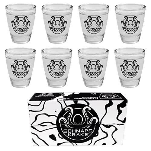 Schnapskrake® Schnapsgläser mit Logo - 3cl Shotgläser in Geschenkverpackung - Spülmaschinenfeste Gravur - Schnapsgläser lustig - stamperlgläser, shotgläser lustig, pinnchen (8) von Schnapskrake