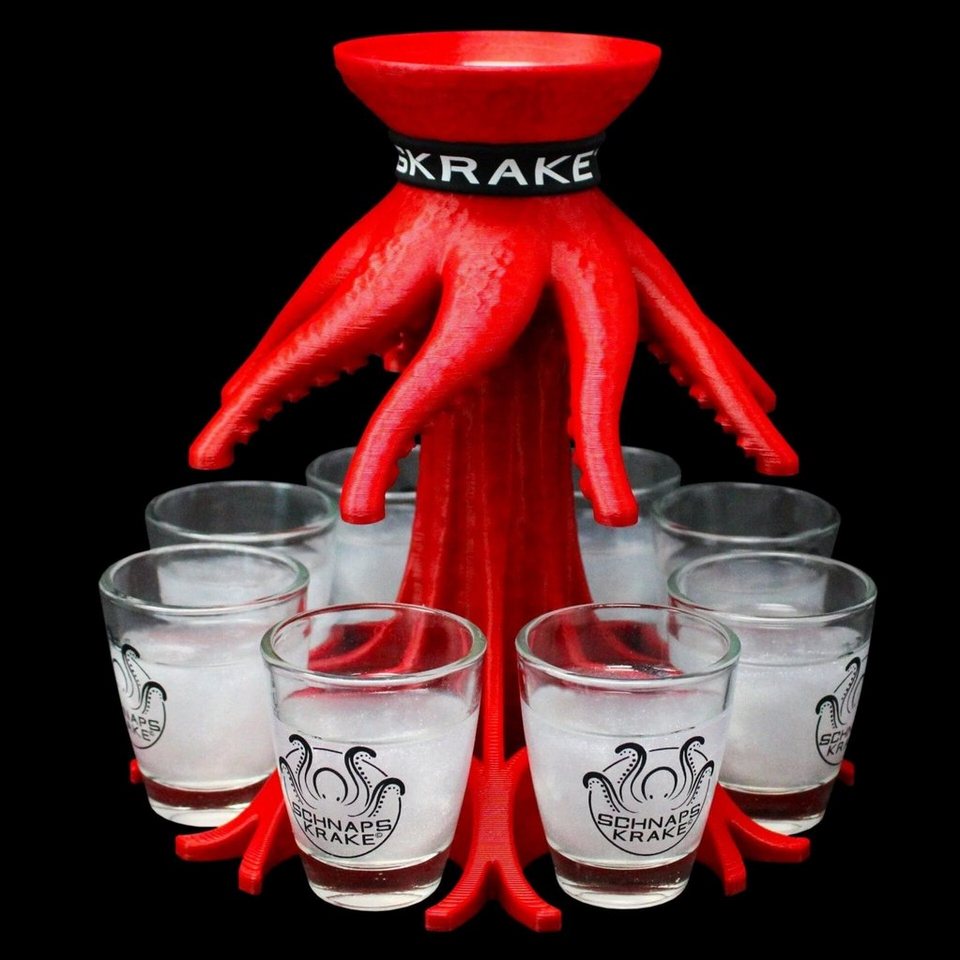 Schnapskrake Schnapsglas Schnapskrake® Rot Shotverteiler Getränkeverteiler 8 Gläser á 3cl von Schnapskrake