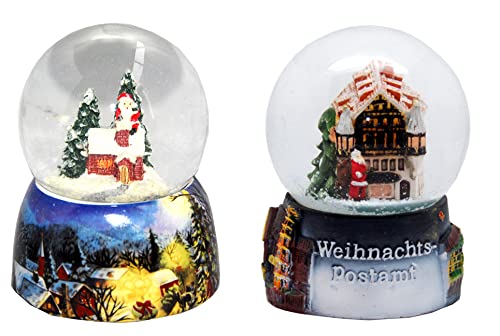 Schneekugelhaus 2er-Set Schneekugel Weihnacht auf Nostalgie Sockel 65mm Durchmesser von Schneekugelhaus