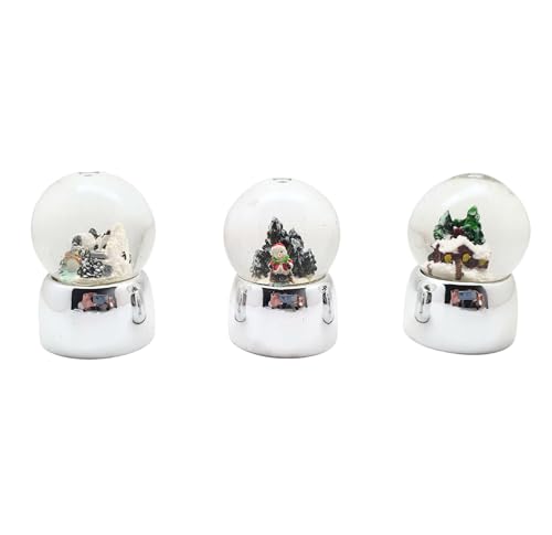 3 süße Mini-Schneekugeln Winter und Weihnacht, Durchmesser 45mm - Sockel Silber - Luftblase - 20107x von Schneekugelhaus