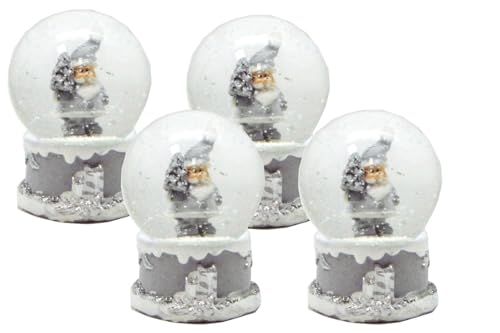 4 x süße Mini-Schneekugeln Nostalgie Weihnachtsmann Santa Silber weiß auf grauem Sockel, Durchmesser 45mm *Luftblase * 20115x x4 von Schneekugelhaus