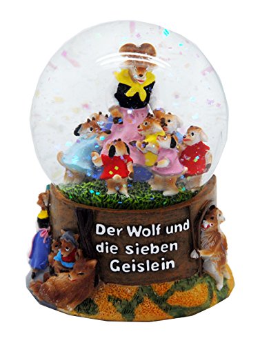 Souvenir Schneekugel Der Wolf und die Sieben Geislein - Märchen - Durchmesser 65mm - Schüttelkugel Märchenmotiv - Luftblase von Schneekugelhaus