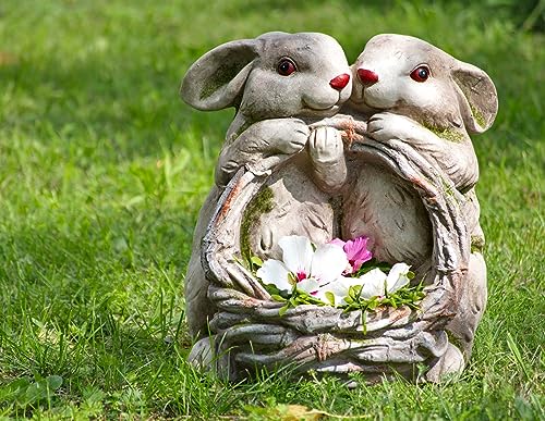 Großer Pflanztopf Gartenfigur Statue Hasen Anne und Marie Deko Kunstein 37cm von Schneemann-Versand