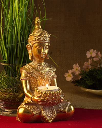 Kleiner Thai Buddha Budda Teelicht Halter Figur Statue Feng Shui 19 cm sitzend von Schneemann-Versand