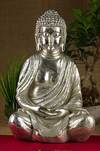 Schneemann-Versand Buddha Figur sitzend, XL 50 cm,Dekofigur Wohnzimmer, Deko,Silber von Schneemann-Versand