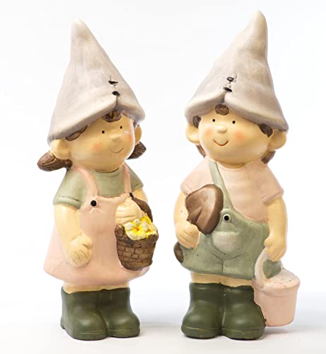 Schneemann-Versand Gartenzwerge Set Frühlingskinder 28cm Keramik Deko Wichtel Garten Balkon von Schneemann-Versand