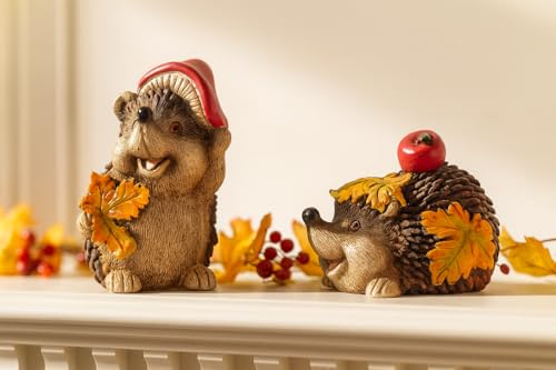 Schneemann-Versand Herbstdeko Igel Figuren Set – 2er Set Dekofiguren aus Polyresin, wetterfest – Gartenfigur & Tischdeko Herbst, 16cm von Schneemann-Versand