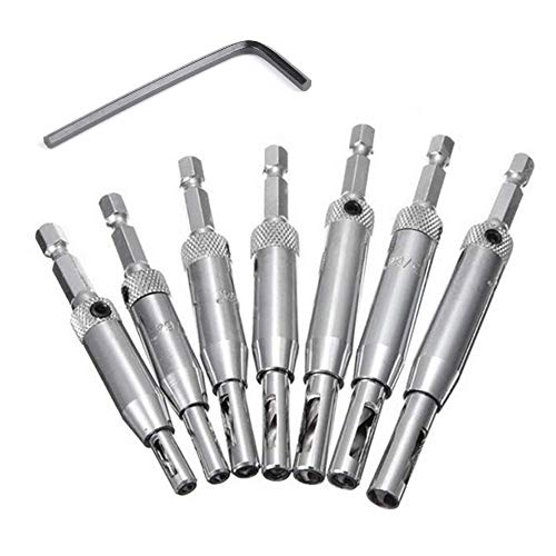 Schneespitze 7 Pcs Scharnierbohrer Set Selbstzentrierend Gelenk Bohrer Set Hardware Bohrer Positioniert Pilot Loch Holz Schlüssel mit Sechskantgriff,7 Größen von Schneespitze