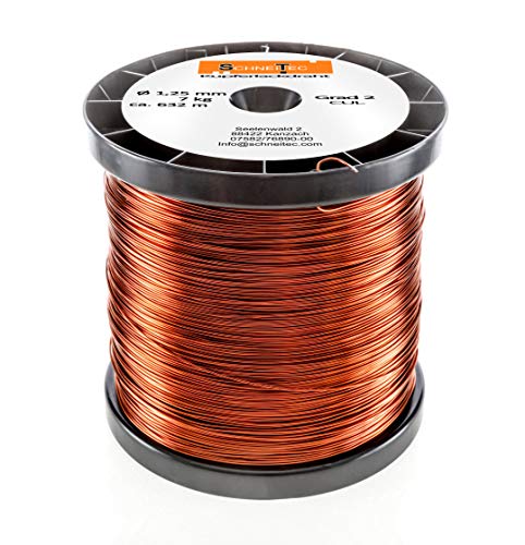Kupferlackdraht W210 Ø 1,25 mm 7 kg, ca. 632m - CU Lackdraht Grad 2 CUL Kupferdraht Gewicht 7 Kilogramm Durchmesser 1,25 Millimeter Wickeldraht Kupfer Draht nach IEC 60317-13 von SchneiTec