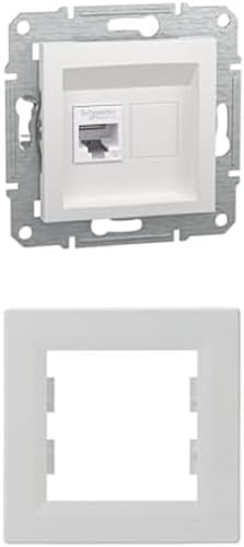 Bundle aus Schneider Electric Asfora EPH4770121D RJ45 Kat.6e Unterputz 1-Fach, Netzwerkdose, Datensteckdose, IDC,weiß + Schneider Electric Asfora EPH5800121D Rahmen für Steckdosen und Schalter, weiß von Schneider Electric