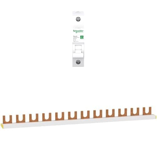 Bundle aus Schneider Electric Leitungsschutzschalter RESI9 1P 16A B 6KA, R9F23116 + Schneider Electric R9XFH112 Phasenschiene Gabel, 1P, 12 TE, 63A von Schneider Electric