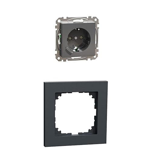 Bundle aus Schneider Electric Merten MEG2380-0414 Connected Schuko-Steckdose System M, Smart Home WiFI Steckdose + Merten MEG4010-3614 M-Pure Rahmen 1-fach für Steckosen und Schalter, Anthrazit von Schneider Electric