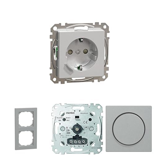 Bundle aus Schneider Electric Merten MEG2380-0460 Schuko-Steckdose, Smart Home WiFi Steckdose + Schneider Electric Merten M-Pure Rahmen + Universal Drehdimmer + Zentralplatte mit Drehknopf von Schneider Electric