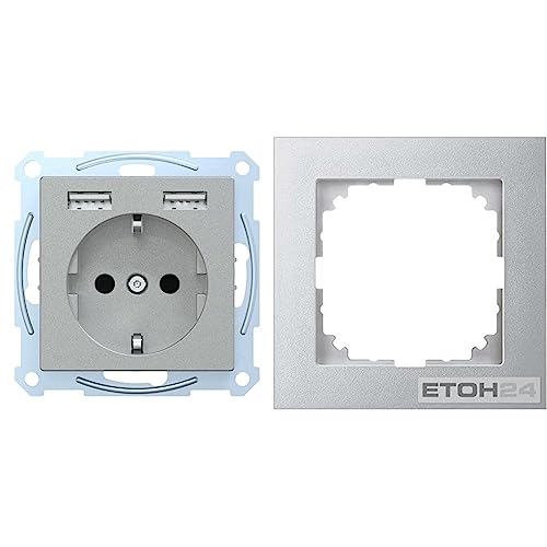 Komplettset Schuko-Steckdosen-Einsatz mit USB Ladegerät, Schuko Steckdose USB, Rahmen 1-fach, Merten System M, Aluminium Komplettset Schuko-Steckdosen-Einsatz mit USB Ladegerät, Schuko Steckdose USB, Rahmen 1-fach, Merten System M, Aluminium von Schneider Electric
