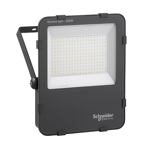 LED Fluchlichtstrahler Mureva 200W,20KLM,4000K Sicherheitsbeleuchtung,Kaltweiß Licht,einsetzbar für Innen-und Außenbereich,Stromsparend,IP65 Wasserdicht, Dunkelgrau von Schneider Electric