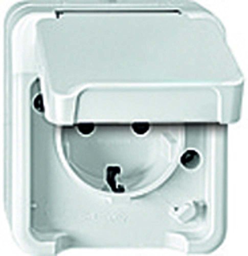 Schneider Electric Merten MEG2300-8019 Schuko Steckdose Klappdeckel mit Berührungsschutz mit Stecklemme, Schutzkontaktsteckdose, IP44, Aufputzsteckdose 1-fach, Polarweiss, Feuchtraum, AQUASTAR von Schneider Electric