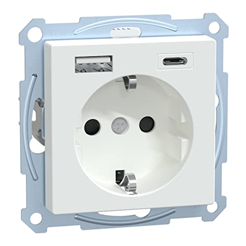 Schneider Electric Merten Schuko-USB-Steckdose, USB-Typ A+C, System M, Unterputz, aktivweiss, Artikelnummer MEG2367-0325 von Schneider Electric