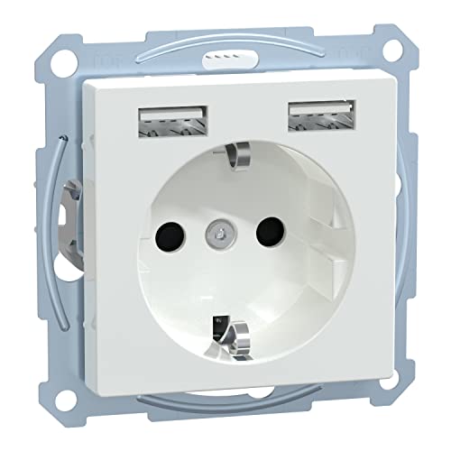 Schneider Electric Merten Schuko-USB-Steckdose, 2-polig+E, USB Typ A+A, System M, Unterputz, 35 W, 220V, aktivweiss glänzend, Artikelnummer MEG2366-0325 von Schneider Electric