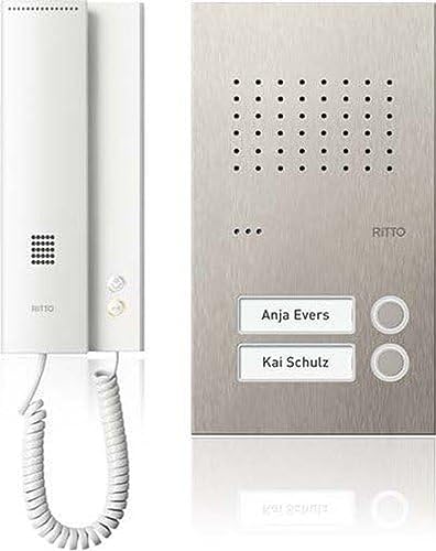 Ritto Audio Türsprechanlage, Acero PUR Türstation im Komplettset für Zweifamilienhaus, Edelstahl Türstation, RGE1818225 - 2 x Wohntelefon Weiß, Komplettpaket, Türstation von Schneider Electric