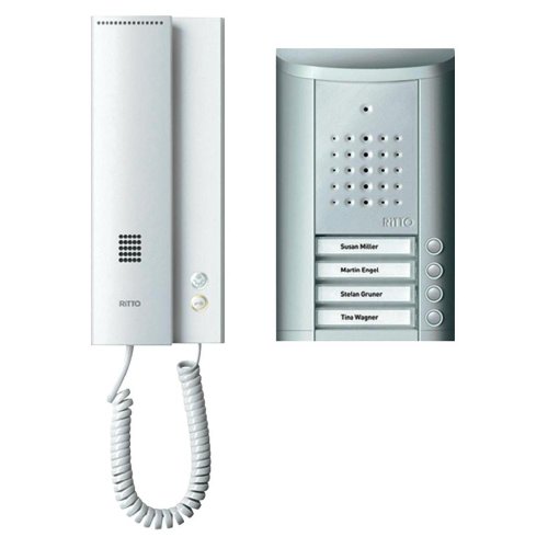 Ritto Türsprechanlage ENTRAVOX KOMPLETTSET für 4 Familienhaus SILBER, 1841420, Premium Gegensprechanlage mit Hintergrundbeleuchtung Klingeltaste und Namensschild von Schneider Electric