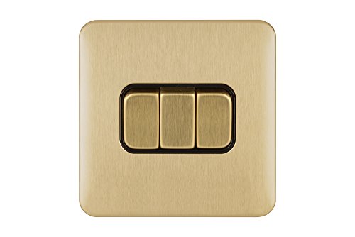 Schneider Electric, schraubenlose Lisse-Abdeckung, 3-Gang-2-Wege-Lichtschalter, 10 AX, GGBL1032BSB, satiniertes Messing mit schwarzem Einsatz von Schneider Electric