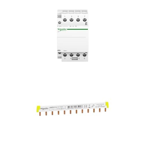 Schneider Electric Bundle A9C20844 Installationsschütz iCT 40A 4S 220/240 V 50Hz A9XPH112 Phasenschiene Steg, ablängbar, 1P, 12 TE, 100A von Schneider Electric