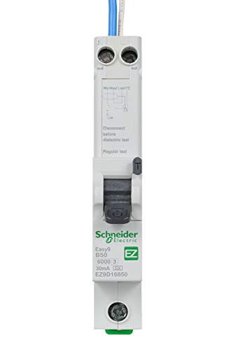 Schneider Electric EZ9D16850 Easy9 Fehlerstromschutzschalter mit Überstromschutz, 1P + NS, 50 A, B Kurve, 6000 A, 30 mA, grau von Schneider Electric