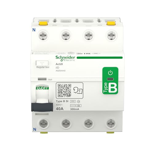 Schneider Electric FI-Schutzschalter Acti9 iID, 4-polig, 40A, 300mA, Typ B-SI, Artikelnummer A9Z64440 von Schneider Electric